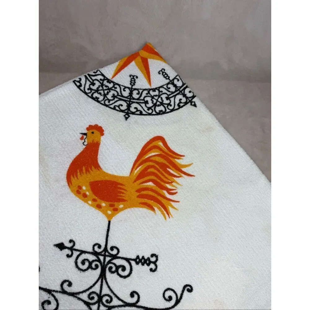 Vintage Terrycloth Chicken Rooster Tablecloth MCM Mod READ